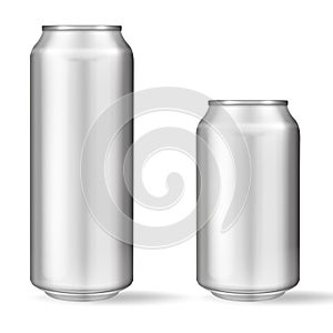 Realistic aluminum can on white background. Mockup, blank can with copy space