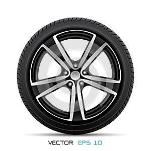Realistic aluminum car wheel with tire style sport racing on white background vector