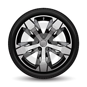 Realistic aluminum wheel car tire style racing grey on white background vector