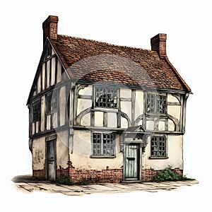 Realistic Anamorphic Art: Illustration Of Old Half Timbered House