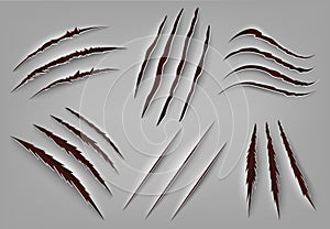 Realistic animal claw scratch. Wild animal or monster ripped rough holes, beast claws scratch mark. Claws scratches