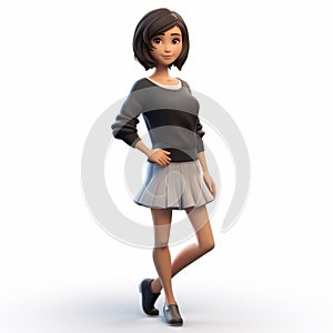 Realistic Animated Girl In Skirt And Black Sweater - Youthful Protagonist