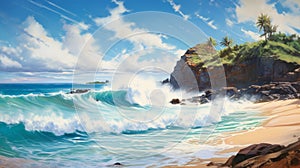 Realistic Anime Art: Ocean Scene With Cliff - Commission By Steve Henderson photo