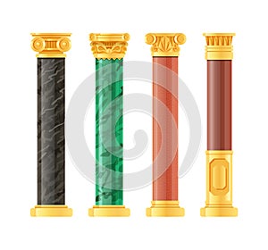 Realistic antique pillars set. Antique column, classic pillar.