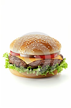 Classic cheeseburger isolated on white, AI generated illustration