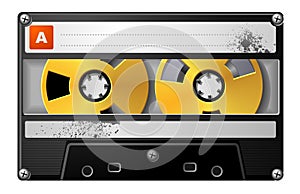 Realistic audio cassette in black case.