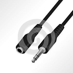 Realistic audio jack socket and jack plug 6.35 mm cable vector illustration.