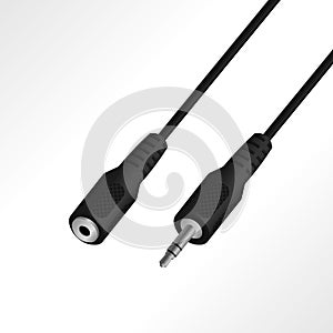 Realistic audio mini 3.5 mm extension cable vector illustration.