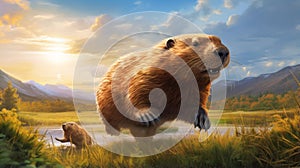 Realistic Avacadopunk Concept Art: Giant Beavers In The Wilderness