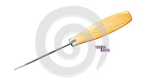 Realistic awl carpenter or shoemaker with wooden handle isolated on a white background. Sharp metal Tool for construction and