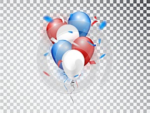 Realistic balloons composicion in red, blue and white colors. Vector elements isolated for national holiday backgrounds photo