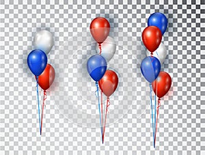 Realistic balloons composicion in red, blue and white colors. Vector elements isolated for national holiday backgrounds photo