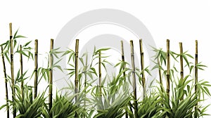 Realistic Bamboo Fence With Leaves On White Background