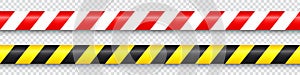 Realistic barricade tape. Police warning line. Danger or hazard stripe. Under construction sign. Vector illustration.