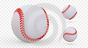 Realistic baseball in different positions. Set of vector isolated images