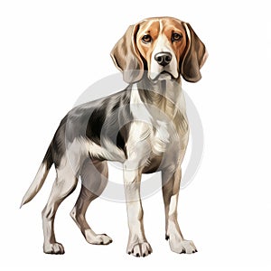 Realistic Beagle Standing Illustration On White Background
