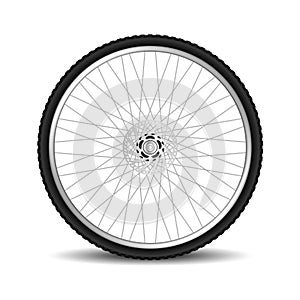 Realistic bicycle tire wheel isolated on white background. Mountain bike wheel