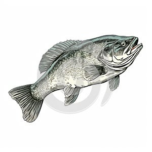 Realistic Big Bass Fish Illustration In Zinaida Serebriakova Style