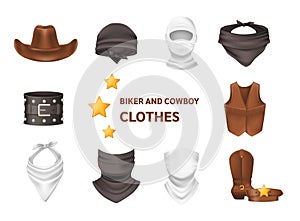 Realistic biker and cowboy clothing vector isolated