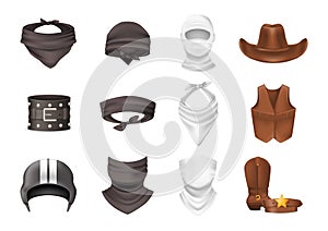 Realistic biker and cowboy clothing vector isolated