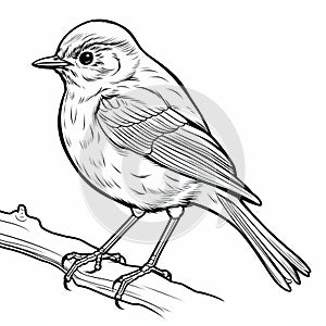 Realistic Bird Coloring Page: Robin Outline For Children\'s Coloring Book