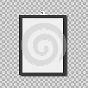 Realistic black blank picture frame mockup template on the wall