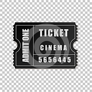 Realistic black cinema ticket isolated object on transparent background. Cinema, theater, concert, movie, performance