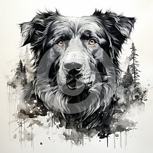 Realistic Black Dog Watercolor Illustration With Fantasy Elements