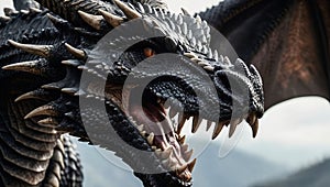 realistic black dragon close-up