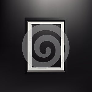 Realistic black frame isolated on dark background. Presentations. Vector illustration