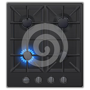 Realistic black gas stove top view. Realistic kitchen appliance.