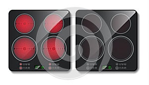 realistic black induction cooktop, top view