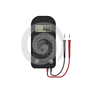 Realistic black multimeter for measuring current and voltage.