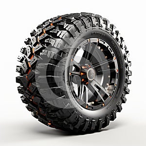 Realistic Black And Orange Off Road Wheel Design