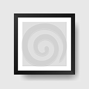 Realistic black photo frame with shadow. Mockup of frame for pictures and photos. Vector illustration