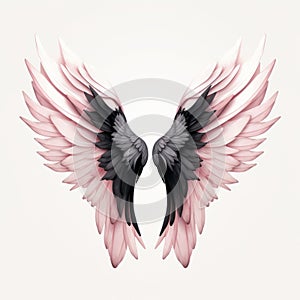 Realistic Black And Pink Angel Wings On White Background