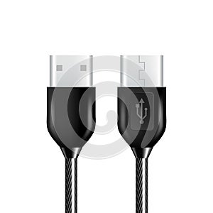 Realistic Black Usb Cable Connection Plug Vector