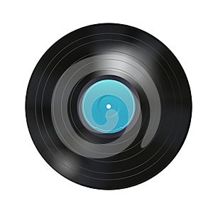 Realistic black vinyl record isolated on white background. Blank mock up. Dark label. Highly detailed. Vector illustration