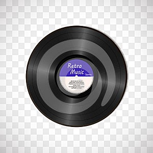 Realistic Black Vinyl Record. Retro Sound Carrier isolated on transparent background