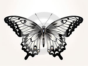 Realistic Black and White Butterfly Insect Graphic Illustration