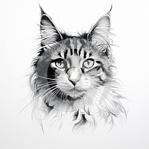 Realistic Black And White Cat Portrait With Colorful Brushwork