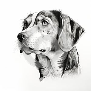 Realistic Black And White Dog Drawing: Detailed Penciling And Loose Brushwork