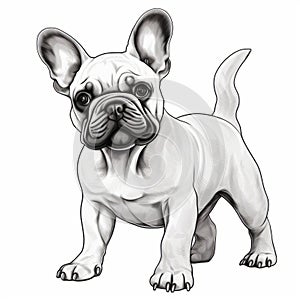 Realistic Black And White Drawing Of A French Bulldog