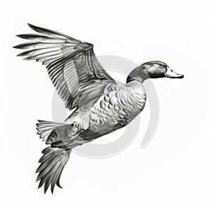 Realistic Black And White Duck Flying Illustration