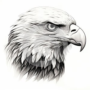 Realistic Black And White Eagle Head Drawing With Patriotic Contoured Shading