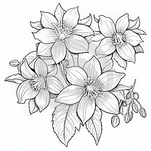 Realistic Black And White Floral Drawing On White Background