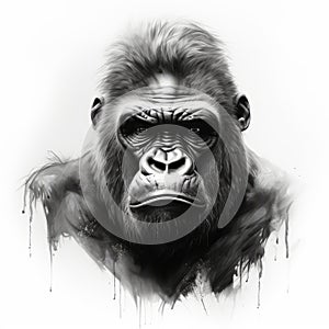 Realistic Black And White Gorilla Portrait Tattoo Drawing