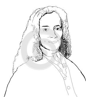 Realistic black and white illustration of the French philosopher Voltaire