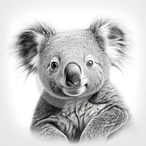 Realistic Black And White Koala Portrait Tattoo Drawing