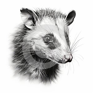 Realistic Black And White Opossum Portrait Tattoo Drawing